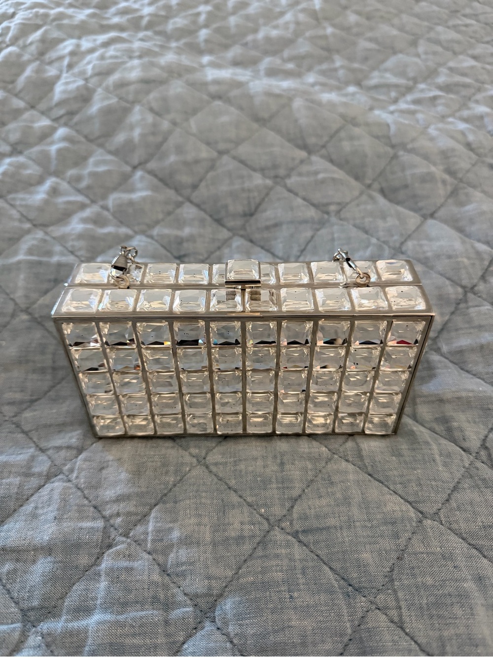 Natasha Crystal Grid Evening Clutch Bag in Clear Silver - Picture 3 of 8
